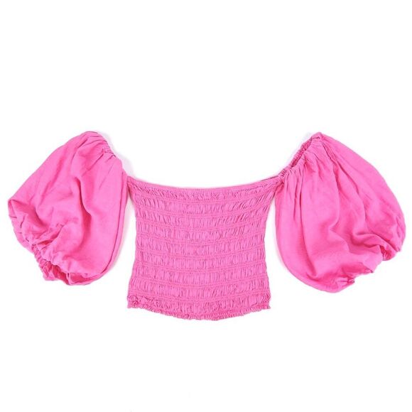 NEW Young Fabulous & Broke Linen Cottagecore Puff Sleeve Lolita Smocked Top Pink - Picture 1 of 6